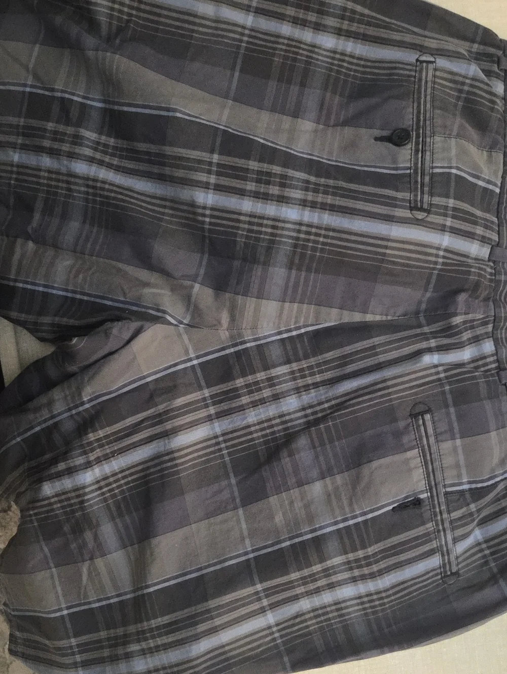 Perry Ellis Gray and Blue Plaid Flat Front Shorts